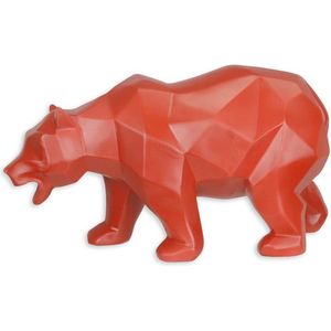 Polyresin beeld - Rode beer - Polygon Veelhoek figuratief - 14,1 cm hoog