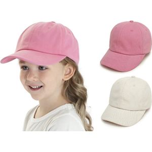 2 Stuks - Meisjes Pet Baby - Maat 48 - Donkerroze en Crème Baseball Cap