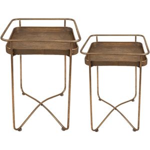 Bijzettafel Set van 2 38x38x53 cm Goudkleurig Metaal Vierkant Sidetable