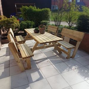 Rockwood® Picknicktafel Massief Grenen Easy Sit 2.40m Montage op locatie. Extra gemak en vakkundige service met 1 rugleuning