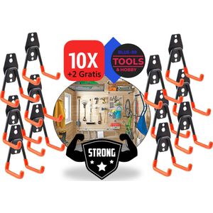 Sterke Dubbele ophanghaken - 12 Pack - Kleur Zwart - Garage ophanghaak - Gereedschap haken - Ophanghaak tuingereedschap - Sterke ophang haken - Gereedschap ophanghaken - Ladder ophanghaak - Schep ophanghaak - Bezem ophanghaak