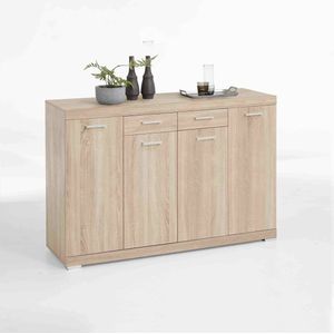 Dressoir Hermes Eiken - Breedte 160 cm - Hoogte 109.1 cm - Diepte 49.9 cm - Met lades - Met planken - Met openslaande deuren