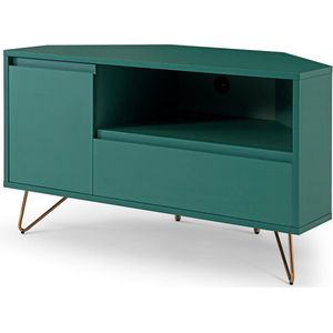 TV-meubel Lucy Groen - MDF - Breedte 100 cm - Hoogte 58 cm - Diepte 50 cm - Met planken - Met openslaande deuren