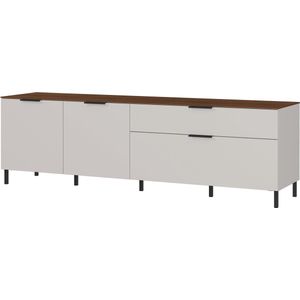 TV-meubel Amalfi Walnoot Zand - Breedte 164 cm - Hoogte 47 cm - Diepte 47 cm - Met lades - Met openslaande deuren