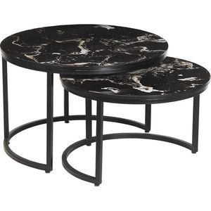 Salontafel set Selin Zwart - Steen - Rond - 70x70cm - Hoogte 45 cm