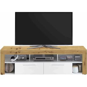 TV-meubel Enrico Wit Artisan Eiken - Breedte 180 cm - Hoogte 52.8 cm - Diepte 41.3 cm - Met lades - Met planken - Zonder deuren
