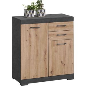 Opbergkast Hermes Artisan Eiken - Matera - Breedte 80 cm - Hoogte 89.9 cm - Diepte 34.9 cm - Met lades - Met planken - Met openslaande deuren