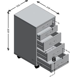 Ladeblok Themis Wit - Met wielen - Met lades - Breedte 33 cm - Diepte 38 cm - Hoogte 63.5 cm