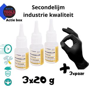 Secondelijm industrie kwaliteit dun 3x 20 gram - Snel lijmen - alleslijm