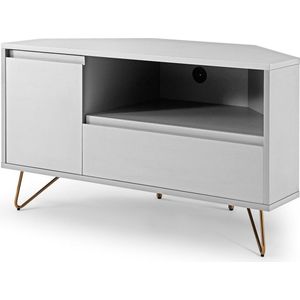TV-meubel Lucy Wit - MDF - Breedte 100 cm - Hoogte 58 cm - Diepte 50 cm - Met planken - Met openslaande deuren