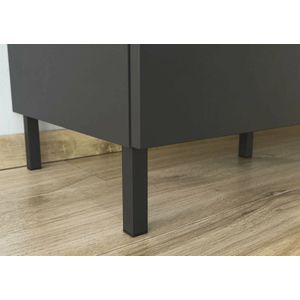 Ladekast Amalfi Eiken - Grafiet - Breedte 68 cm - Hoogte 98 cm - Diepte 40 cm - Met lades - Met openslaande deuren