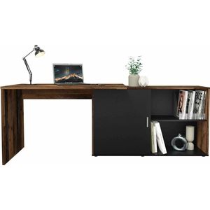 Bureau Rafaël Vintage-Zwart Zwart - Vintage - 118x124,5cm - Hoekbureau - Met opbergruimte - Hoogte 75 cm