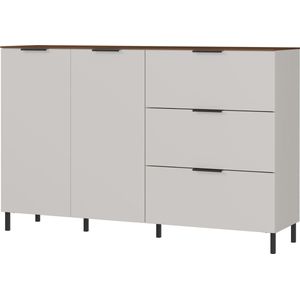 Dressoir Amalfi Walnoot Zand - Breedte 151 cm - Hoogte 98 cm - Diepte 40 cm - Met lades - Met planken - Met openslaande deuren