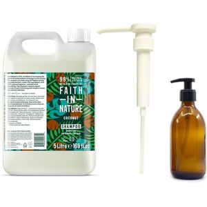 FAITH IN NATURE - Shampoo Coconut Refill 5 Liter - met pomp - nu met GRATIS glaze refill fles 500ml