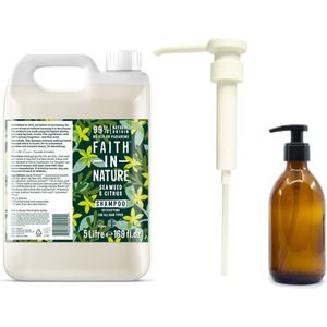 FAITH IN NATURE - Shampoo Seaweed & Citrus Refill 5 Liter - met pomp - nu met GRATIS glaze refill fles 500ml