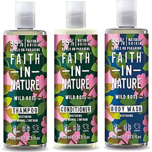 Faith in Nature - Wild Rose Shampoo, Conditioner en Body wash - 400ml - 3 Pak - Voordeelverpakking