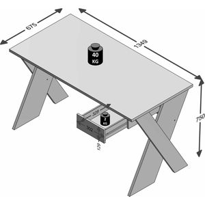 Bureau Lando Wit Zandeiken - 135x67,5cm - Met opbergruimte - Hoogte 76.4 cm - Met lades