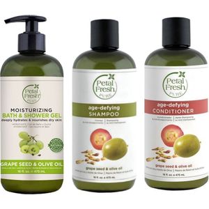 PETAL FRESH - Grape Seed & Olive Oil - Bath & Shower Gel + Shampoo + Conditioner - 3 Pak