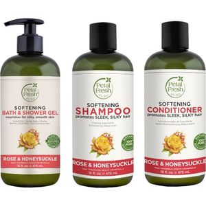 PETAL FRESH - Rose & Honeysuckle -  Bath & Shower Gel + Shampoo + Conditioner - 3 Pak