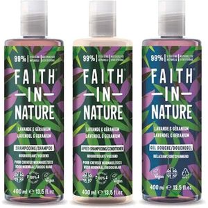 FAITH IN NATURE - Lavender & Geranium - Shampoo + Conditioner + Body Wash - 3 Pak - Voordeelverpakking