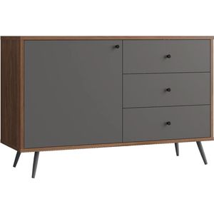 Dressoir Felipe Bruin - Grijs - MDF - Breedte 118 cm - Hoogte 76 cm - Diepte 40 cm - Met lades - Met planken - Met openslaande deuren