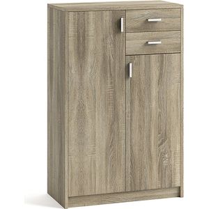 Lage dichte kast Edwin Sonoma - Breedte 72 cm - Hoogte 110 cm - Diepte 36 cm - Met lades - Met planken - Met openslaande deuren - Archiefkast - Opbergkast - Klein - Laag