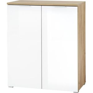 Schoenenkast Rune Eiken - Wit - 20 paar schoenen - Breedte 89 cm - Hoogte 105 cm - Diepte 40 cm - Met openslaande deuren