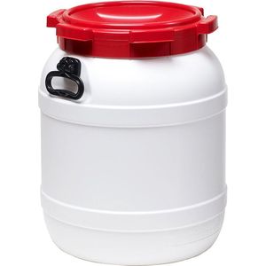 Waterkluis - Wijdmondvat 55 liter wit met rood deksel - 2 grepen