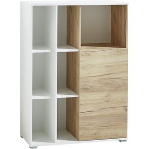 Lage kantoorkast Kreta Eiken - Wit - Breedte 85 cm - Hoogte 120 cm - Diepte 40 cm - Met planken - Met openslaande deuren