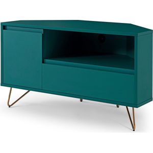 TV-meubel Lucy Blauw - MDF - Breedte 100 cm - Hoogte 58 cm - Diepte 50 cm - Met planken - Met openslaande deuren