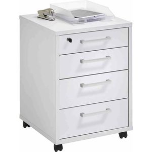 Ladeblok Nereus Wit - Met wielen - Met slot - Met lades - Breedte 48 cm - Diepte 49.5 cm - Hoogte 65.5 cm