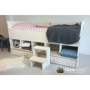 Rockwood® Kajuitbed Steigerhout Charlotte inclusief montage met lattenbodem grey wash