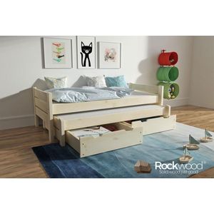 Rockwood® Tienerbed Combi Naturel met lattenbodem en matrassen bovenbed en onderbed