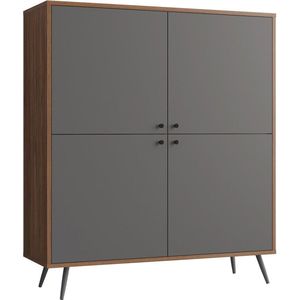 Opbergkast Felipe Walnoot - MDF - Breedte 118 cm - Hoogte 134 cm - Diepte 39.6 cm - Met planken - Met openslaande deuren