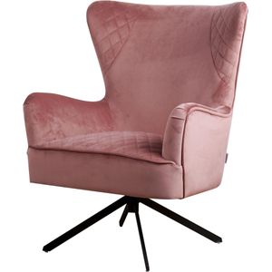 Draaifauteuil Nino Roze - Velours - Zithoogte 45 cm - Zitdiepte 52 cm