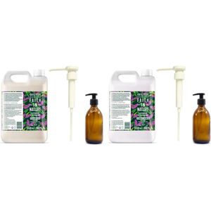 FAITH IN NATURE - Shampoo & Conditioner Lavender & Geranium Refill - 2 x 5 Liter= 10 liter - met 2 pompjes - nu met 2 Gratis glazen refill flessen 500ml