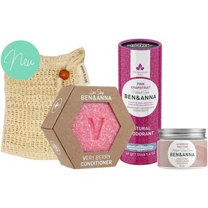 BEN&ANNA - 4 Pak Roze - Deodorant Pink Grapefruit 40gr - Love Soap Very Berry - Daily Hand crème - zeepzakje