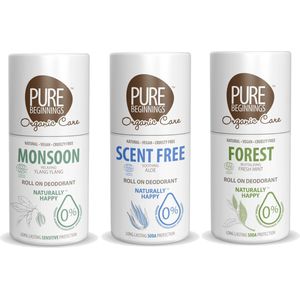 Pure Beginnings - Roll on deodorant - Monsoon + Scent Free + Forest - 3 Pak - Voordeelverpakking