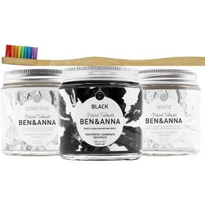 BEN&ANNA - Bestsellers Tandpasta 3 Pak + Tandenborstel - Sensitive - Black - White