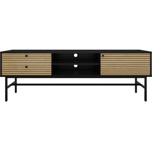 TV-meubel Eiken-Zwart Eiken Zwart - MDF - Breedte 150 cm - Hoogte 60 cm - Diepte 40 cm - Met lades - Met planken - Met openslaande deuren