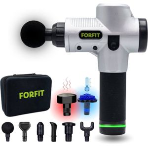 FORFIT Hot & Cold Massage Gun - Metallic Silver – 30 Standen en 8 Opzetstukken – Draadloos en stil – Professioneel Massage apparaat- Massage Pistool - Warmte en Koeltherapie