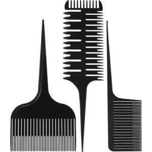 3 Delige - Professionele Haarkammen Set - Multifunctionele Haarkam - Haarverfkam - Secties Kam - Haarkleur Kammen - Geschikt Voor Verven - Knippen - Liften - Weaven - Zwart