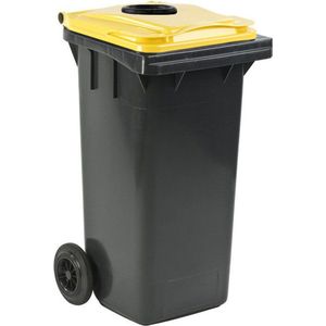 Afvalcontainer 120 liter grijs met geel deksel en glasrozet - Kliko