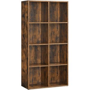 Rootz Boekenkast - Boekenkast Met 8 Vakken - Boekenplank - Houten Boekenkast - Moderne Boekenkast - Wandboekenkast - Spaanplaat - Vintage Bruin - 30 x 65,5 x 129,5 cm (D x B x H)