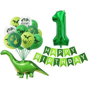 Dinosaurus Latex Ballonnen - 1 jaar - 1e verjaardag - Feestje - Groen - Cijfer 1 ballon set - Jurassic -Verjaardagsfeest Decoratie