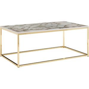 Salontafel - Woonkamertafel met metalen frame - Wit-gouden marmerlook - Bijzettafel met vierkante bank - 100x60x40 cm