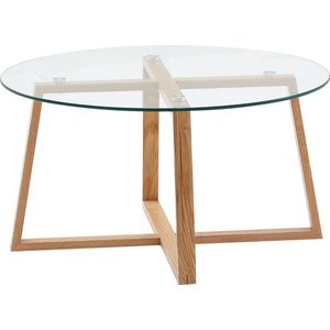 Rootz Salontafel - Massief eiken met rond glas - Modern design voor woonkamer - Grote houten tafel - 78x78x41 cm