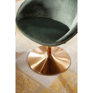 Rootz Lounge Chair - Design Draaiclubstoel met Armleuningen - Lounge Draaistoel - Cocktailstoel - Bezoekersfauteuil met gestoffeerde stoffen bekleding - Fluweel Groen-Goud - 70x79x70 cm