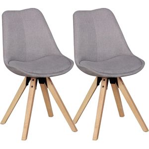 Rootz Eetkamerstoelen - Set van 2 Retro - Lichtgrijze gestoffeerde stoelen met stoffen bekleding en rugleuning - Design keukenstoelen