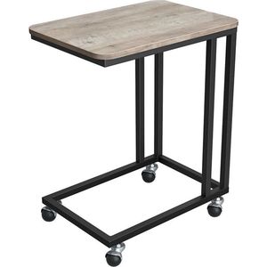 Rootz Salontafel - Salontafel Met Wielen - Moderne Salontafel - Industriële Salontafel - Rustieke Salontafel - Spaanplaat - Staal - Greige-Zwart - 50 x 35 x 55 cm (L x B x H)